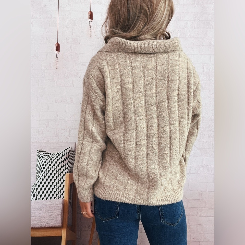 Ribbed Hem Quarter Zip Sweater - Picture 3 of 14